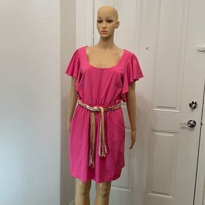 Teeze Me Size 13 Pink Yellow Blue Braided Belt Front Pockets Flutter Sleeves